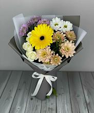 Букет цветов из:  Розы, Герберы и Хризантемы в Месягутово