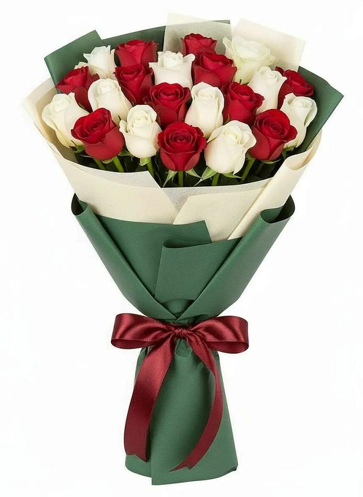 Букет Микс из красных и белых роз в Месягутово