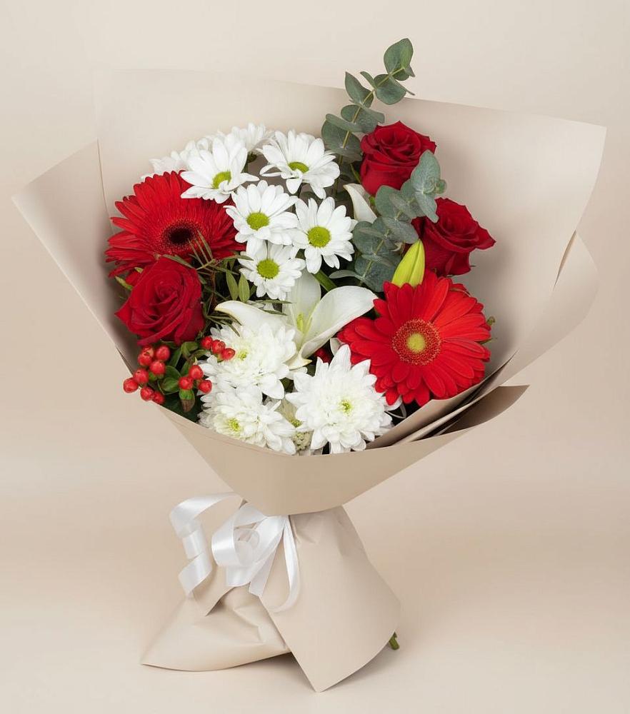 Букет цветов из: Розы, Хризантемы, Герберы и Лилии в Месягутово
