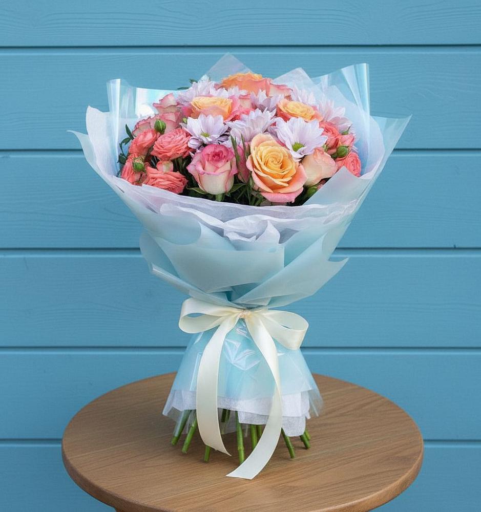 Букет цветов из: Хризантемы и Розы в Месягутово